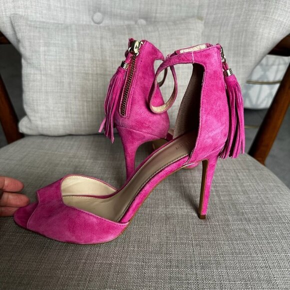 Botkier Anna High Heels Womens Sz 8.5 Ankle Strap Tassel Suede Party Going Out - Picture 9 of 11